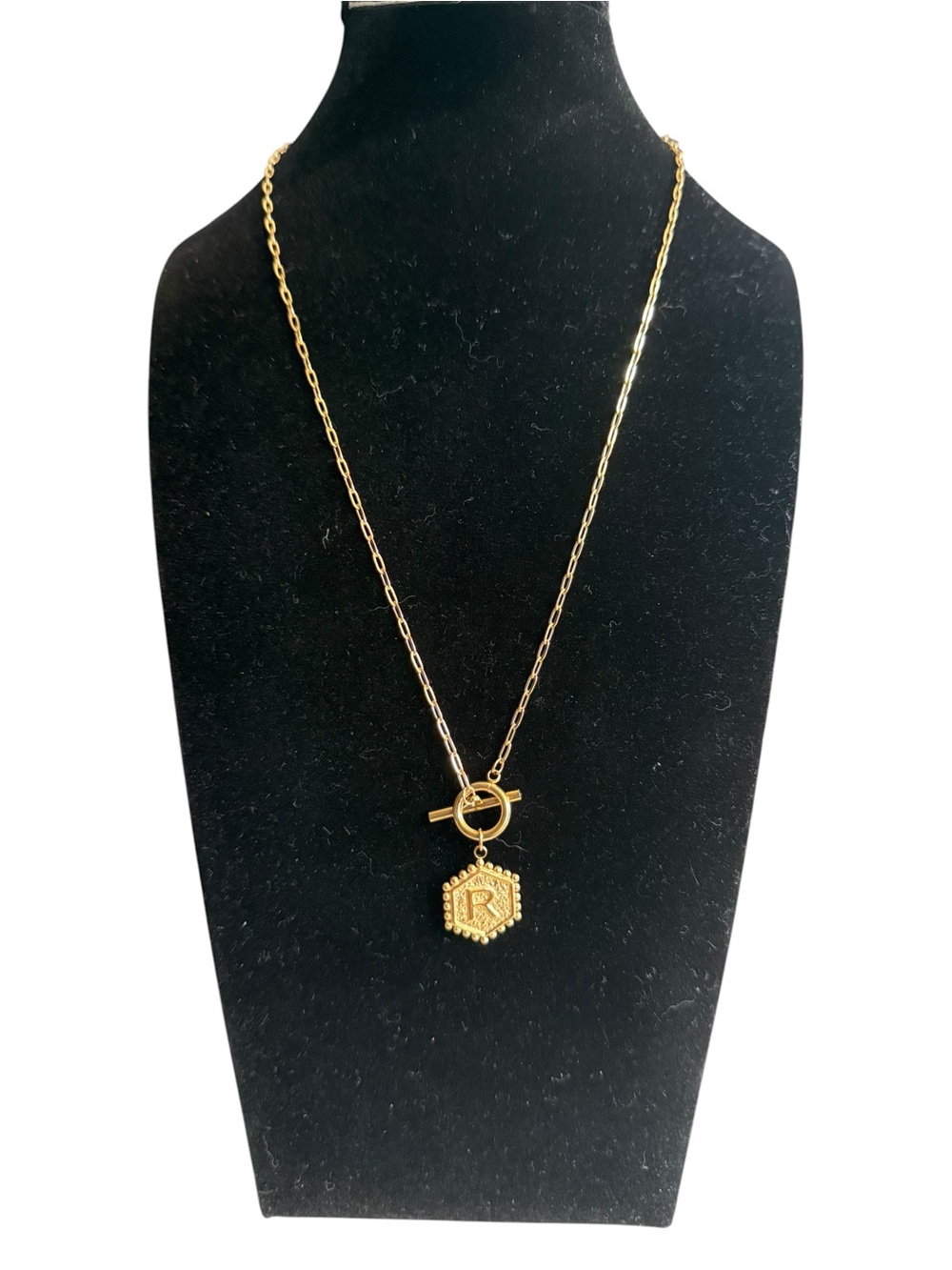 Plunder Design Emerson Initial Toggle Paperclip Chain Necklace